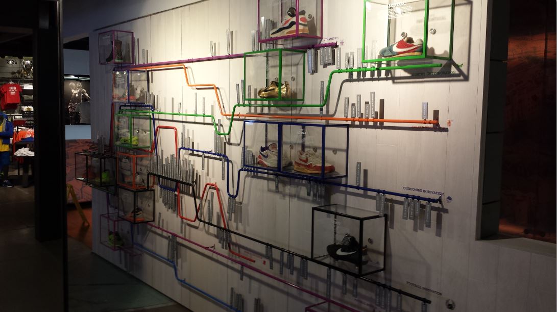bent tubes mounted on wall for racking shoes